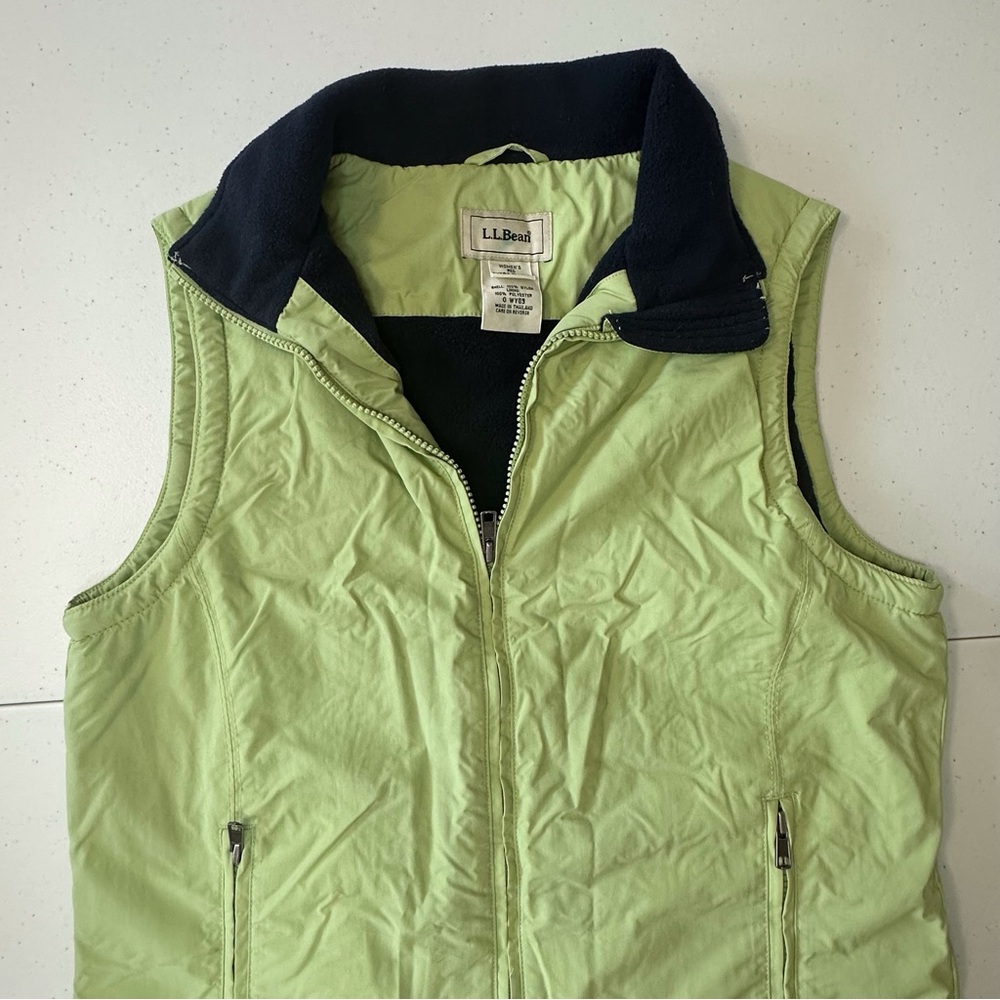 LL Bean fleece lined full zip winter vest women’s XS green &‎ navy - Picture 2 of 12